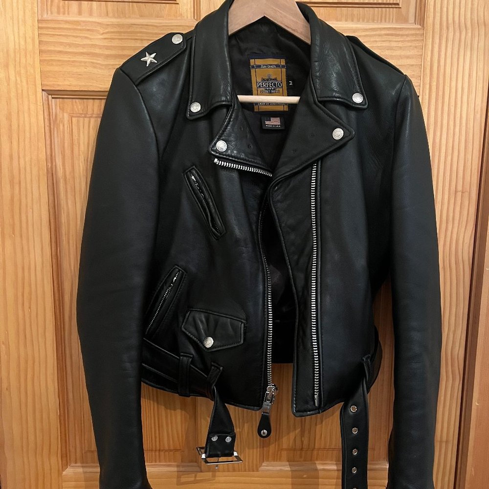 Schott NYC Lambskin Leather Women's Cropped Perfecto® Jacket, Size M, Black - Picture 1 of 8